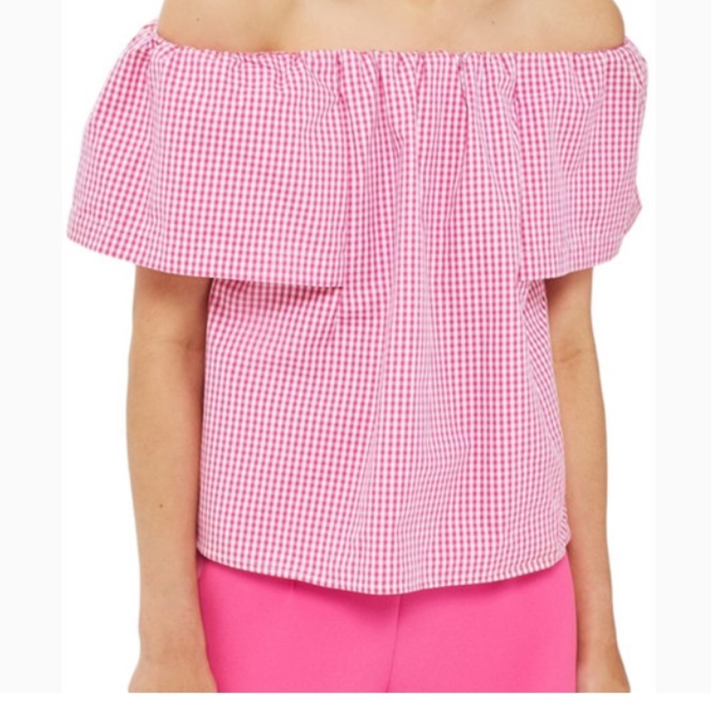 Topshop - Maggie Bardot Pink and white Gingham top - Picture 4 of 8